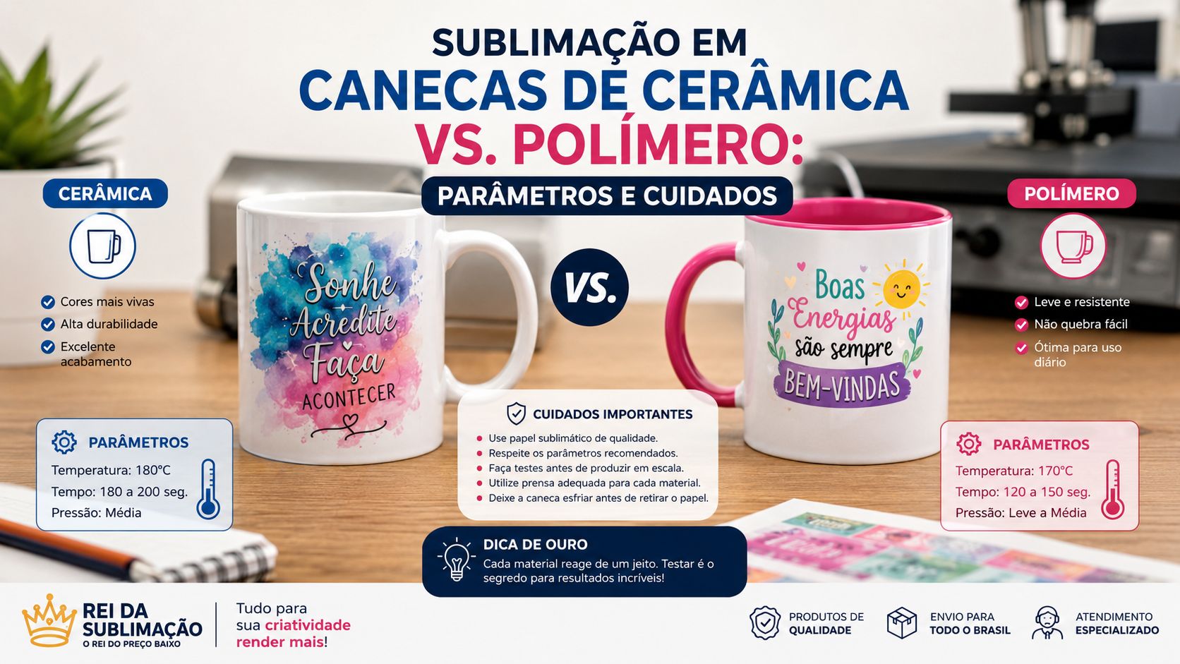 Sublimação em Canecas de Cerâmica vs. Polímero: Parâmetros e Cuidados